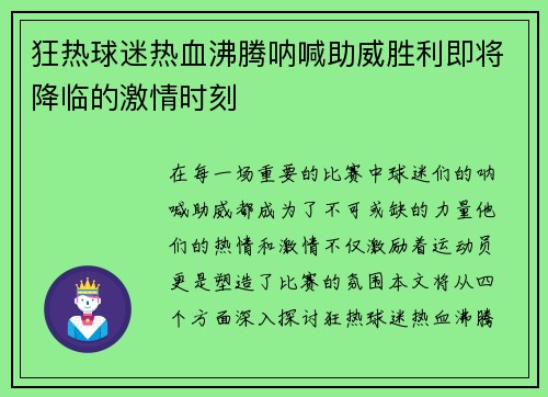 狂热球迷热血沸腾呐喊助威胜利即将降临的激情时刻