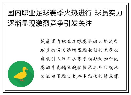 国内职业足球赛季火热进行 球员实力逐渐显现激烈竞争引发关注