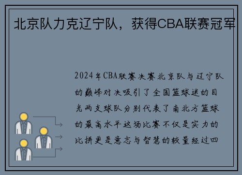 北京队力克辽宁队，获得CBA联赛冠军