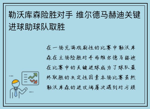 勒沃库森险胜对手 维尔德马赫迪关键进球助球队取胜